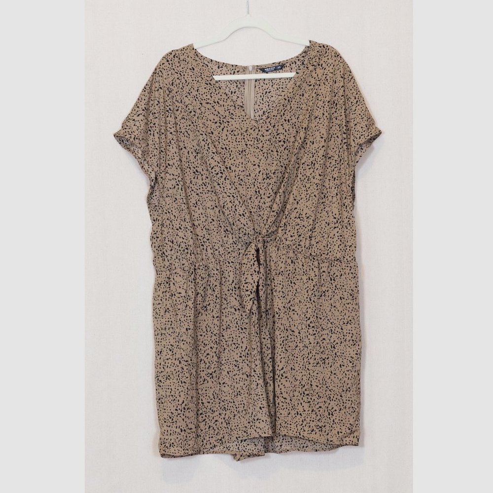 Leopard spotted short sleeved romper with tie front